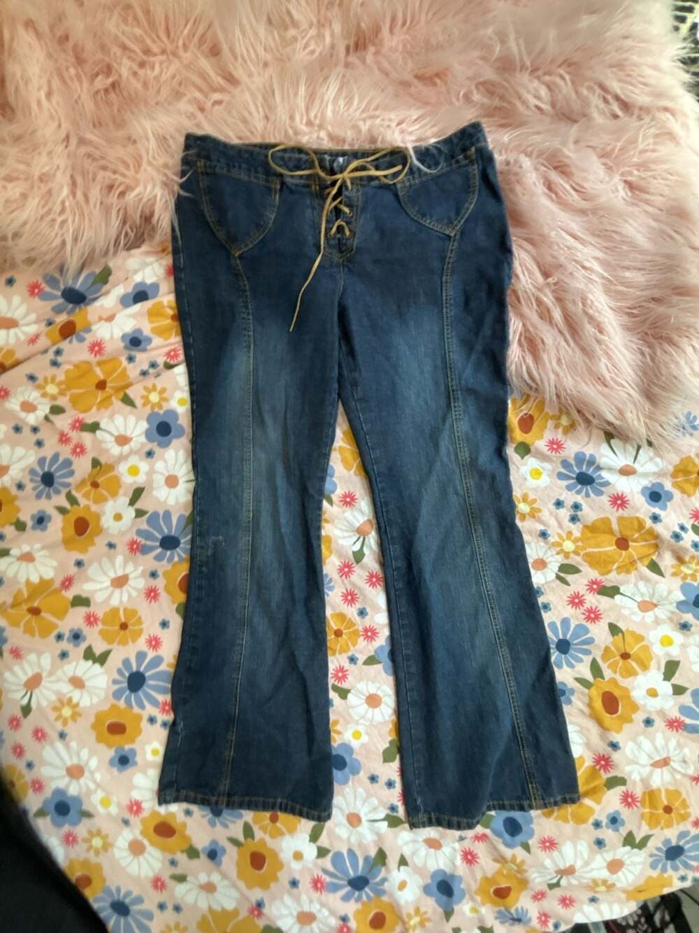 No Boundaries Lace Up Waist Bootcut Jeans, 33" Inseam, Women's XXS-XXL - .com,